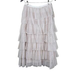 Altar'd State Playa Ruffled Midi Skirt S‎ Champagne NWT Boho